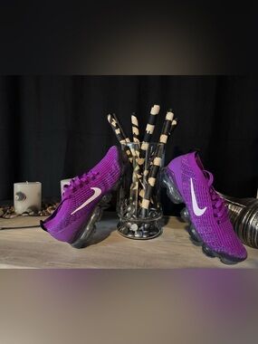 Nike Women’s Purple Flyknit VaporMax Sneakers with White Swoosh